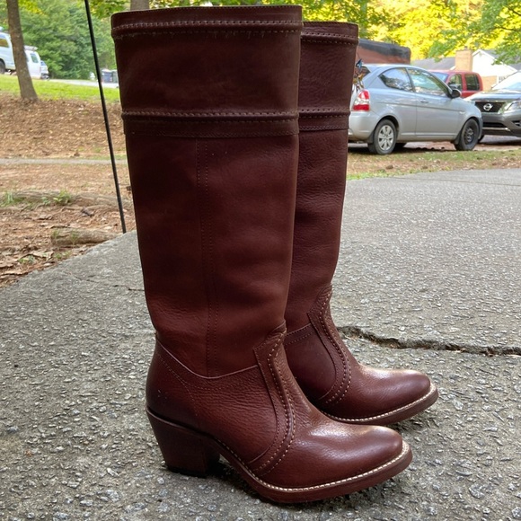 Frye Jane VTG Brown Leather Tall Riding Boots Size 5.5B - Picture 1 of 8